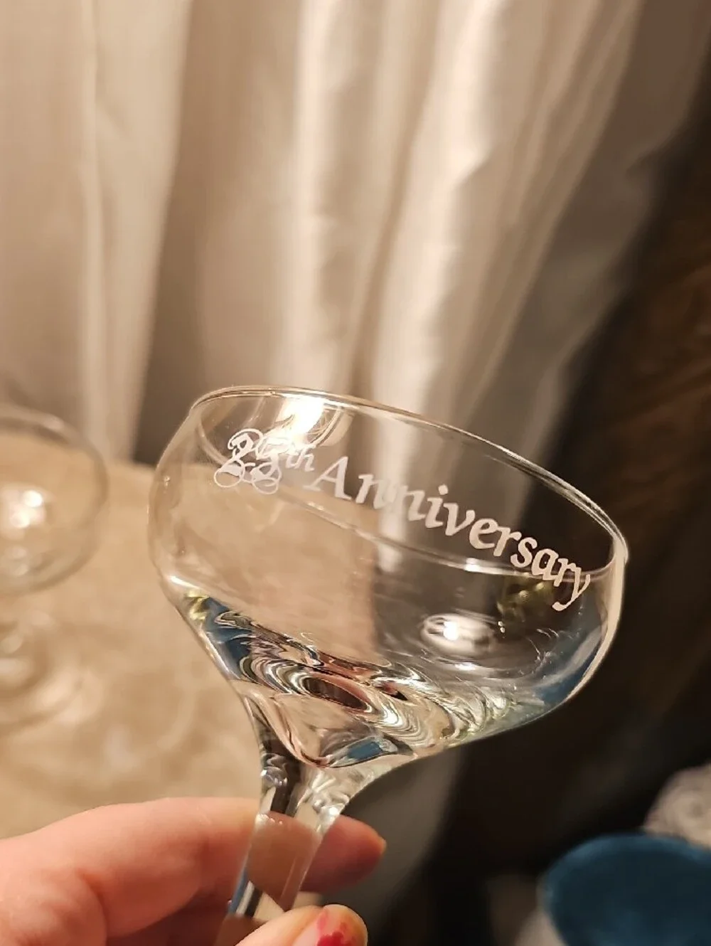 Brand New Vintage 25th Anniversary Etched Coupe Glasses - Clear Glass (Set of 2)